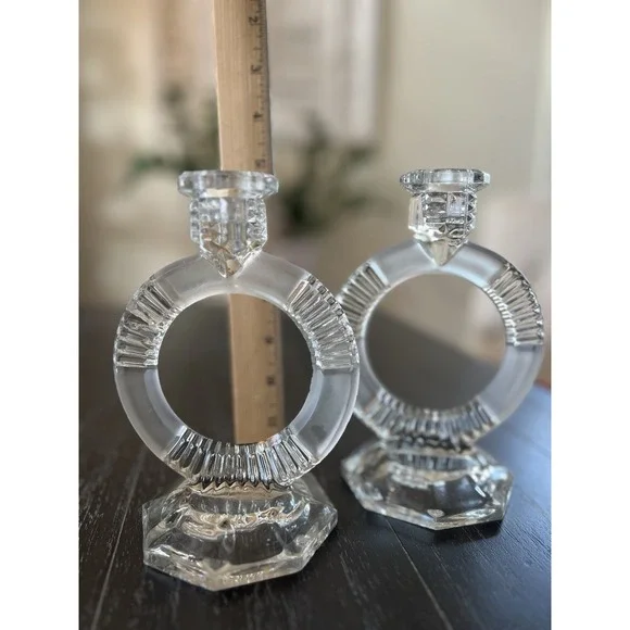 Pair Of Vintage Glass Candle Holders 1920/1930 - Picture 2 of 16